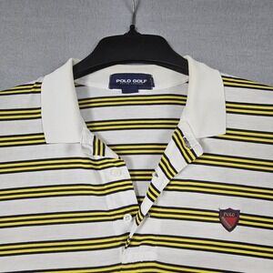 Polo Golf Ralph Lauren Shirt Men Large L White Yellow Stripes Golf Preppy